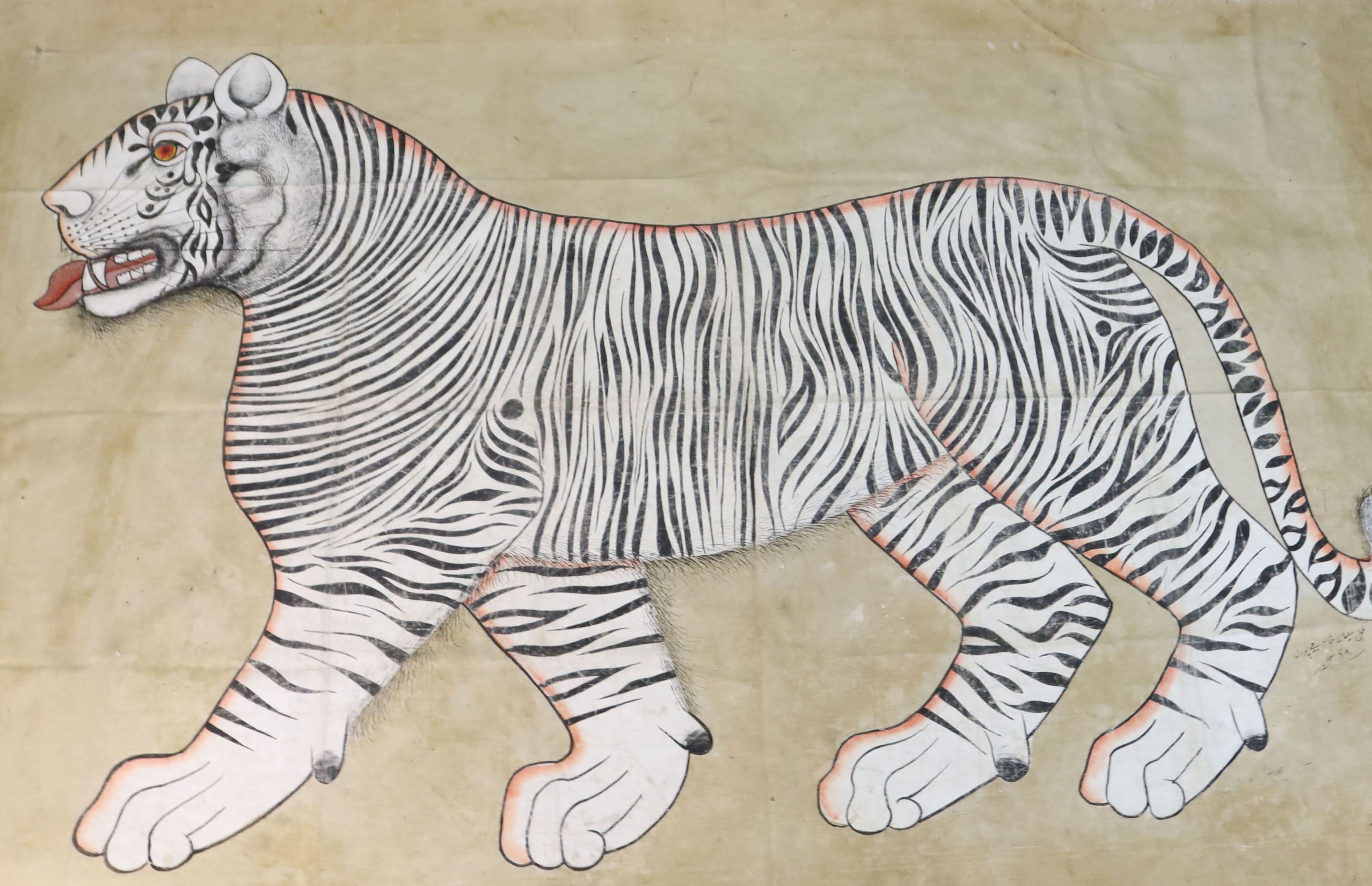 Indian School c.1950 Large study of a prowling tiger overall 71 x 115in., unmounted